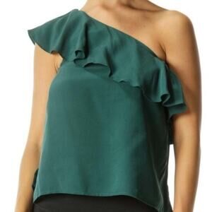 Maeve Emerald Green Ruffle One Shoulder Top, Size 14